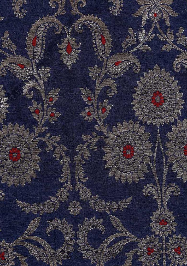 Navy Blue Jacquard Brocade Lehenga Set - Indya