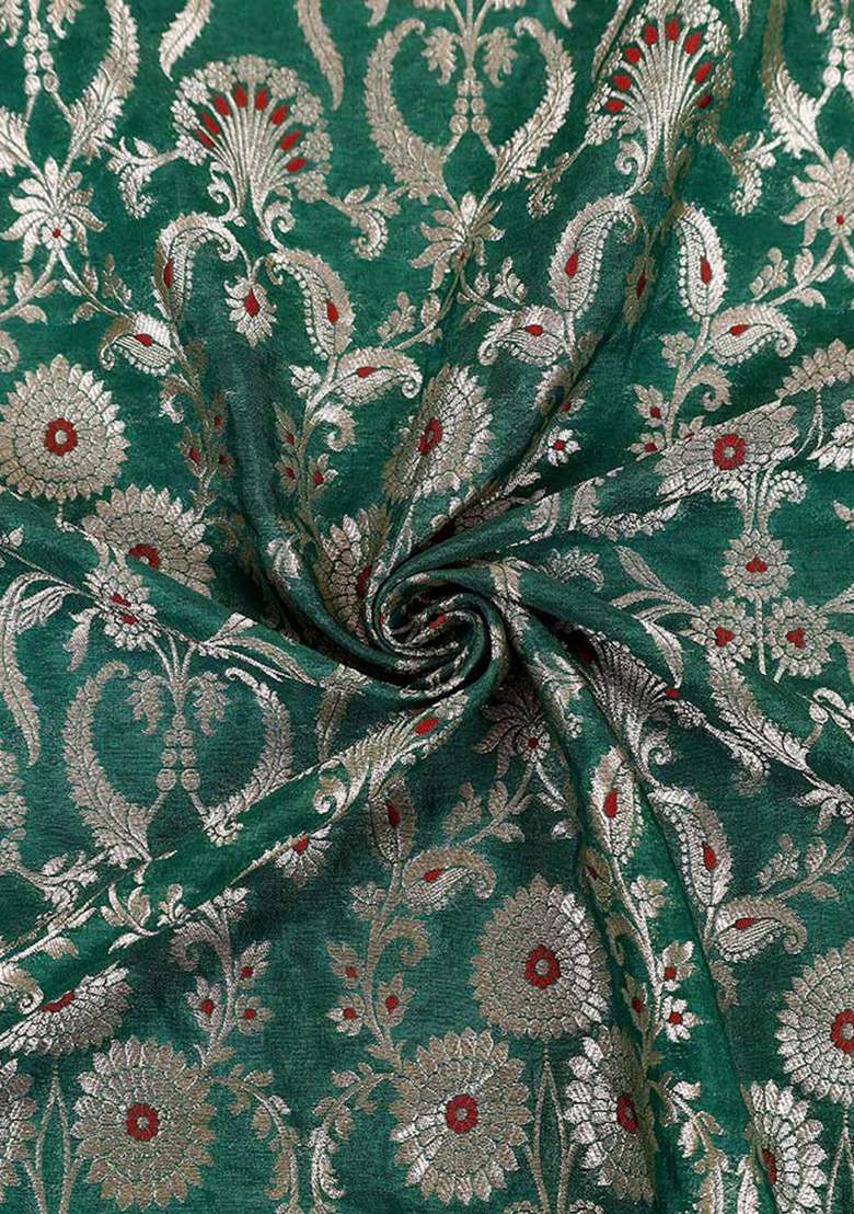 Green Jacquard Brocade Lehenga Set - Indya