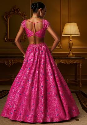 Fusion Pink Jacquard Brocade Lehenga Set
