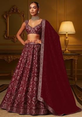 Maroon Jacquard Brocade Lehenga Set