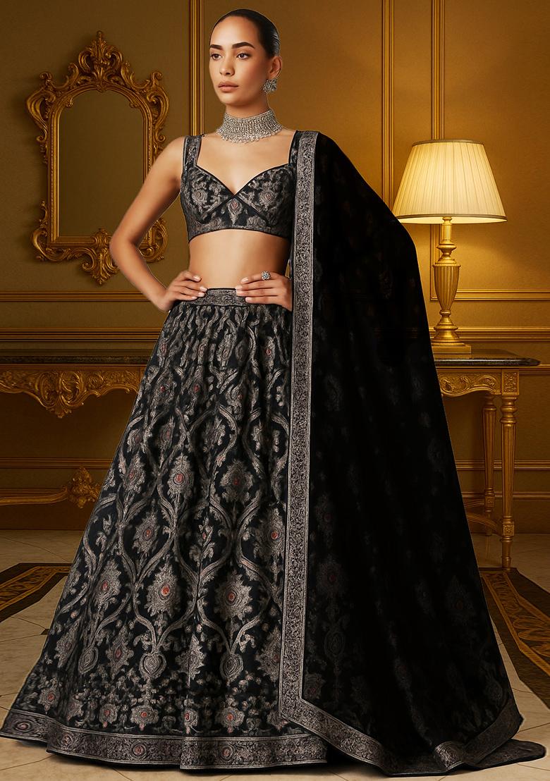 Black Jacquard Brocade Lehenga Set