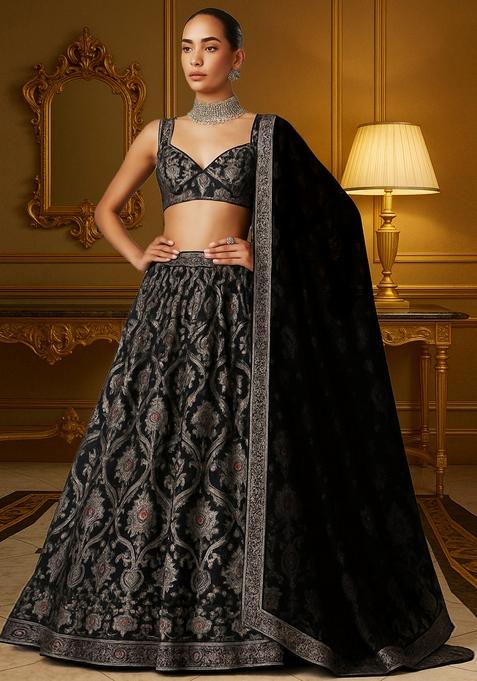 Black Jacquard Brocade Lehenga Set