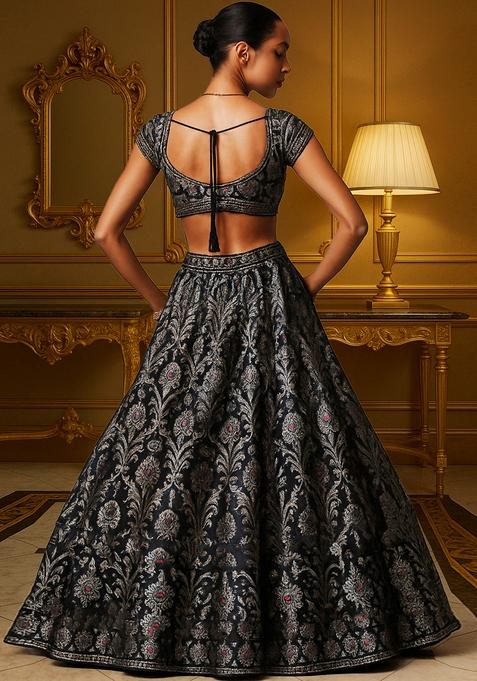 Black Jacquard Brocade Lehenga Set