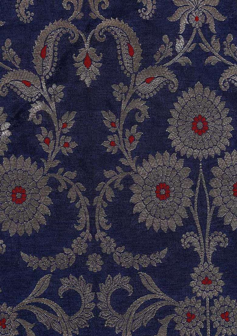 Navy Blue Jacquard Brocade Lehenga Set - Indya