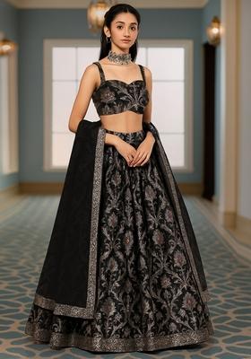 Black Jacquard Brocade Lehenga Set