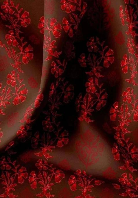 Maroon Printed Silk Lehenga Set