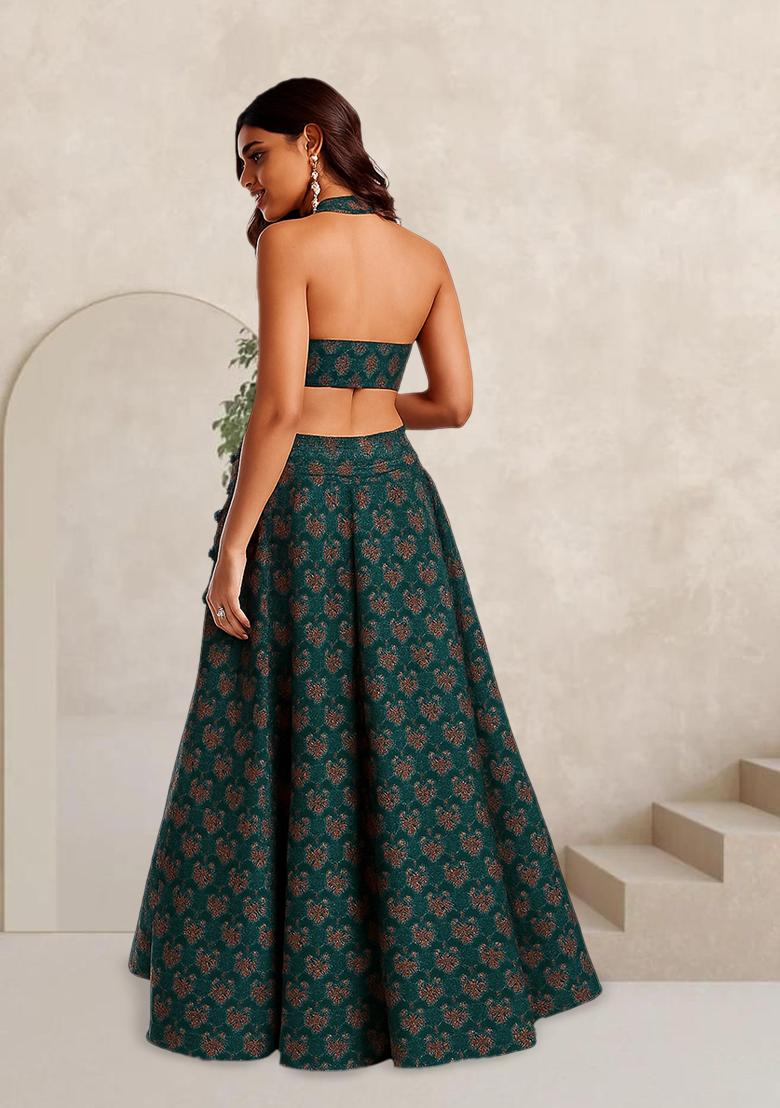 Blue Printed Silk Lehenga Set - Indya