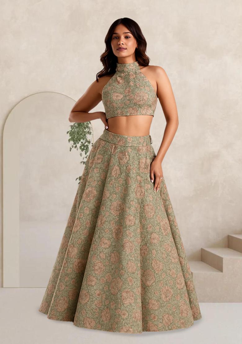 Multi Printed Silk Lehenga Set