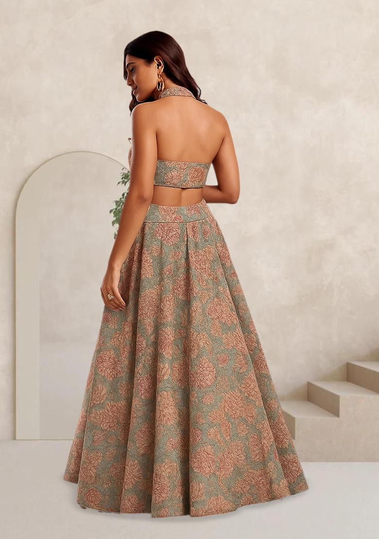 Multi Printed Silk Lehenga Set - Indya