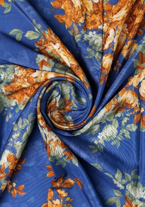 Blue Printed Crepe Lehenga Set