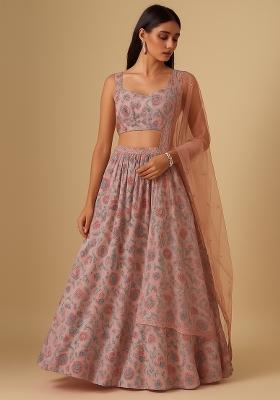 Purple Printed Crepe Lehenga Set