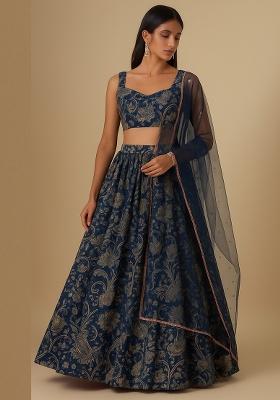 Navy Blue Printed Viscose Lehenga Set