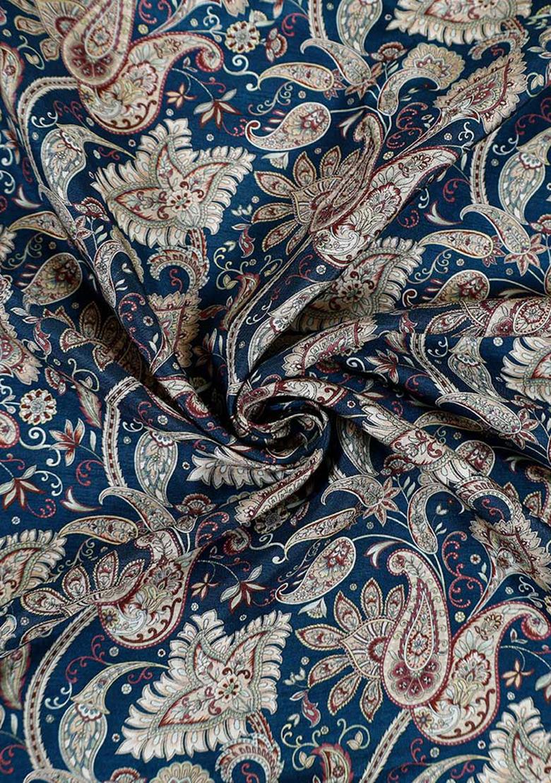 Navy Blue Printed Viscose Lehenga Set - Indya