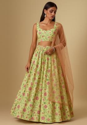 Yellow Printed Viscose Lehenga Set
