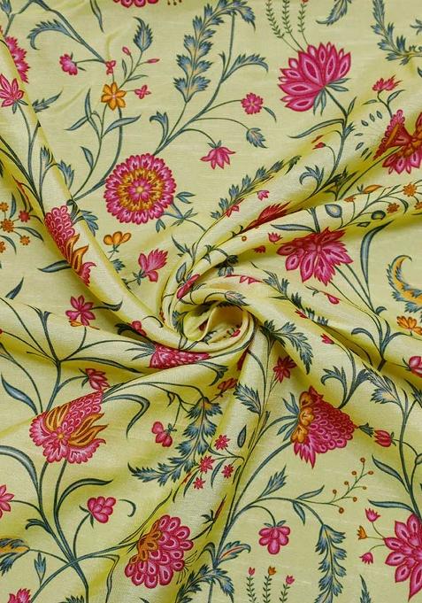 Yellow Printed Viscose Lehenga Set