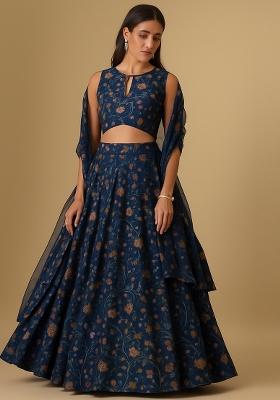 Blue Printed Viscose Lehenga Set