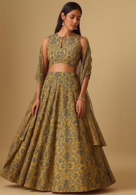 Yellow Printed Viscose Lehenga Set