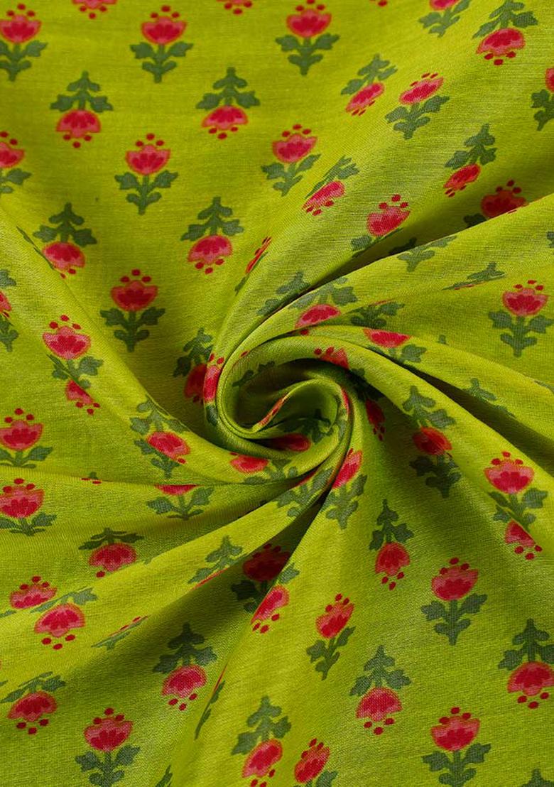 Green Printed Chanderi Lehenga Set