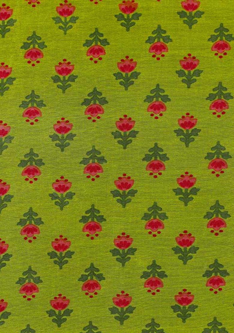 Green Printed Chanderi Lehenga Set - Indya