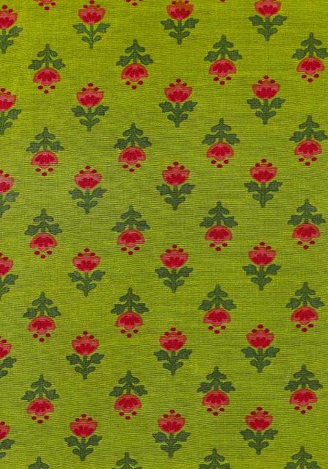 Green Printed Chanderi Lehenga Set