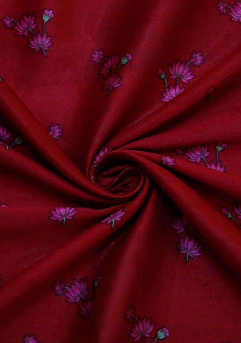 Maroon Printed Chanderi Lehenga Set