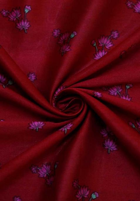 Maroon Printed Chanderi Lehenga Set