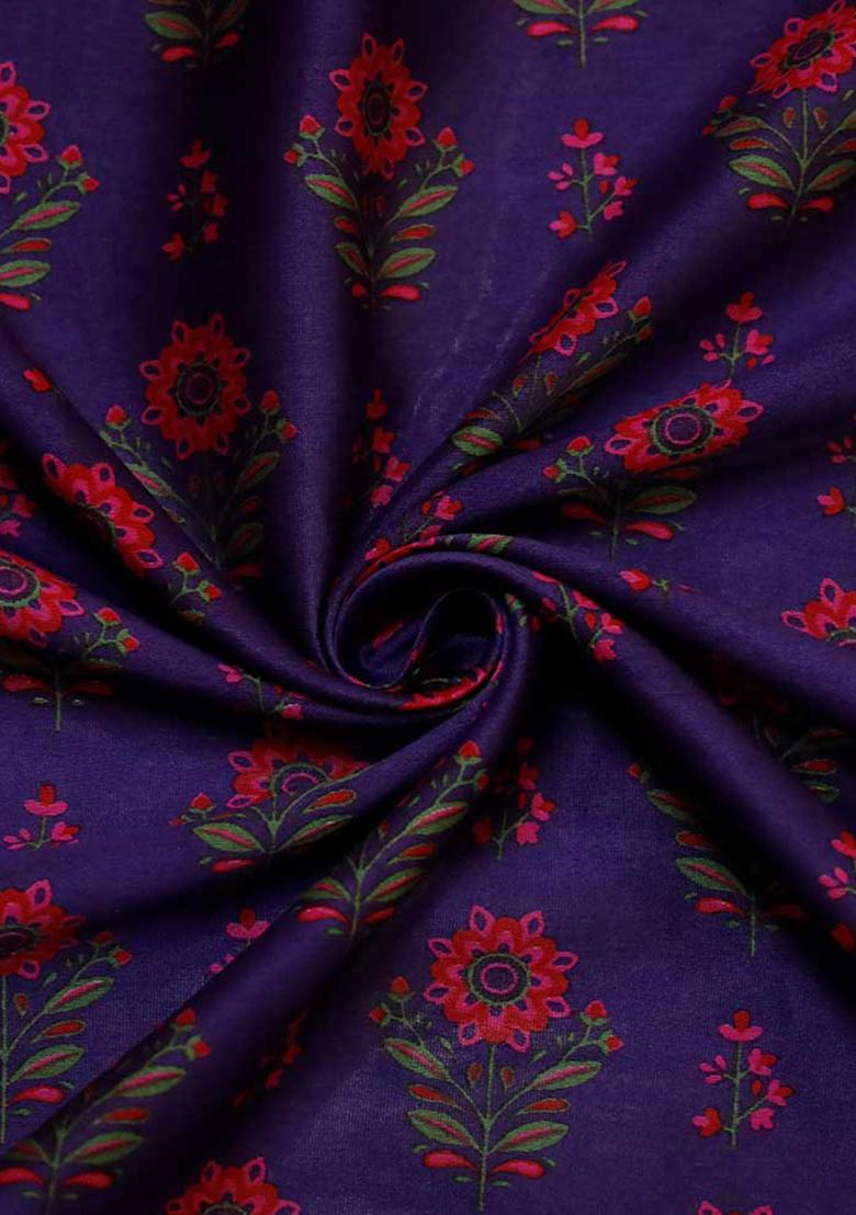 Purple Printed Chanderi Lehenga Set