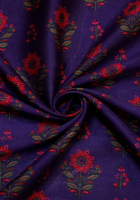 Purple Printed Chanderi Lehenga Set