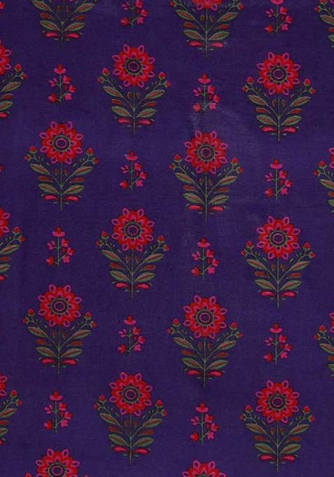 Purple Printed Chanderi Lehenga Set