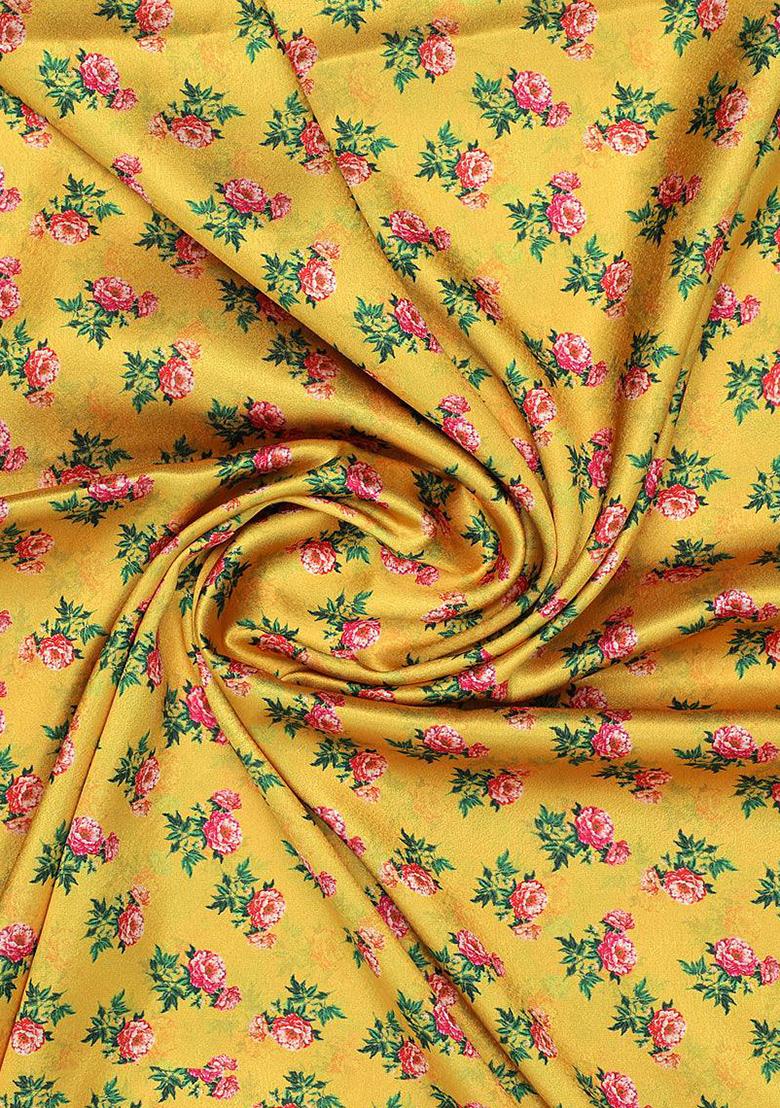 Yellow Printed Satin Lehenga Set