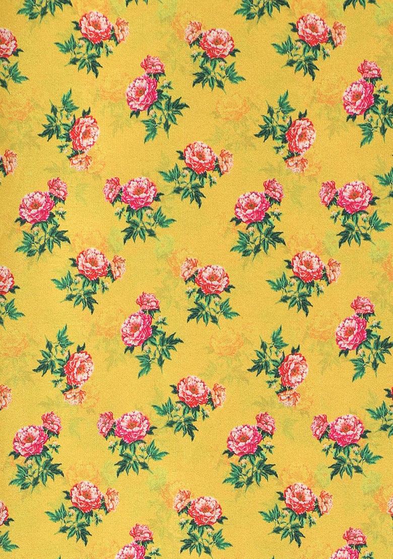 Yellow Printed Satin Lehenga Set - Indya