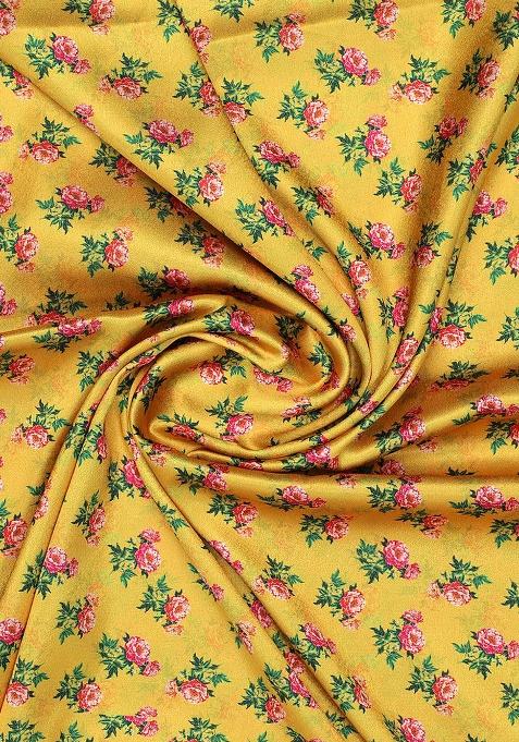 Yellow Printed Satin Lehenga Set