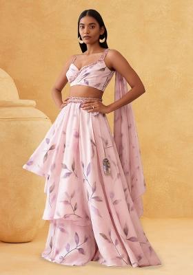Pink Printed Satin Lehenga Set