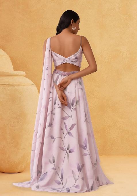 Pink Printed Satin Lehenga Set