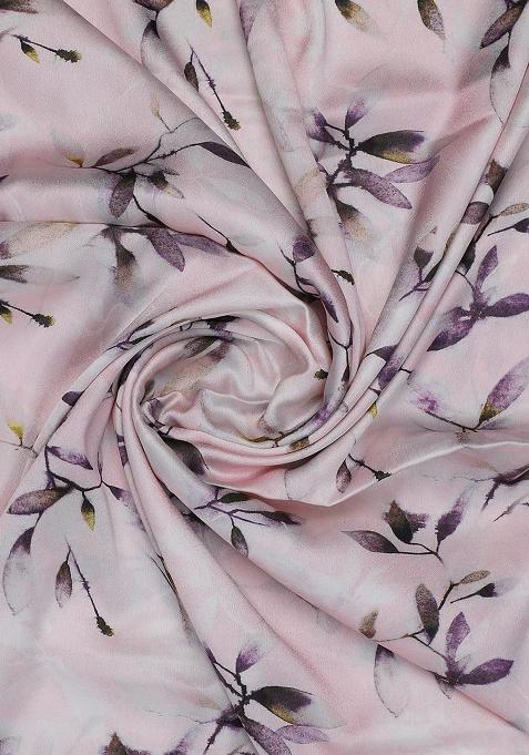 Pink Printed Satin Lehenga Set