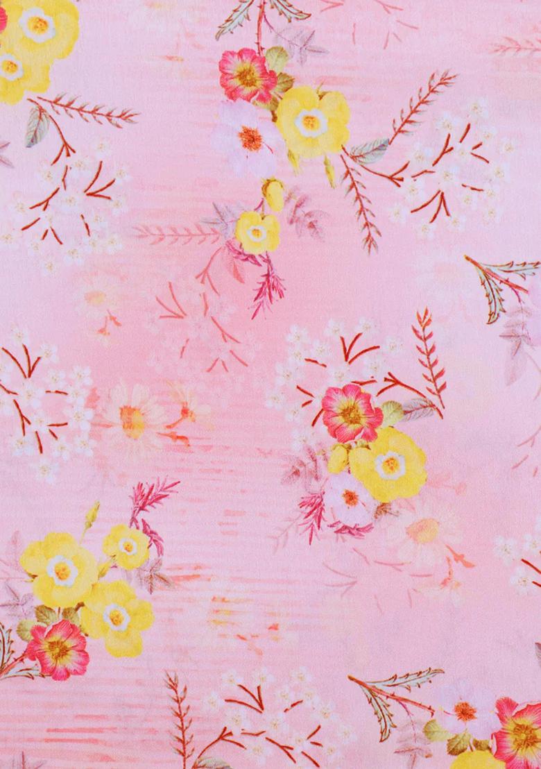 Pink Printed Satin Lehenga Set - Indya