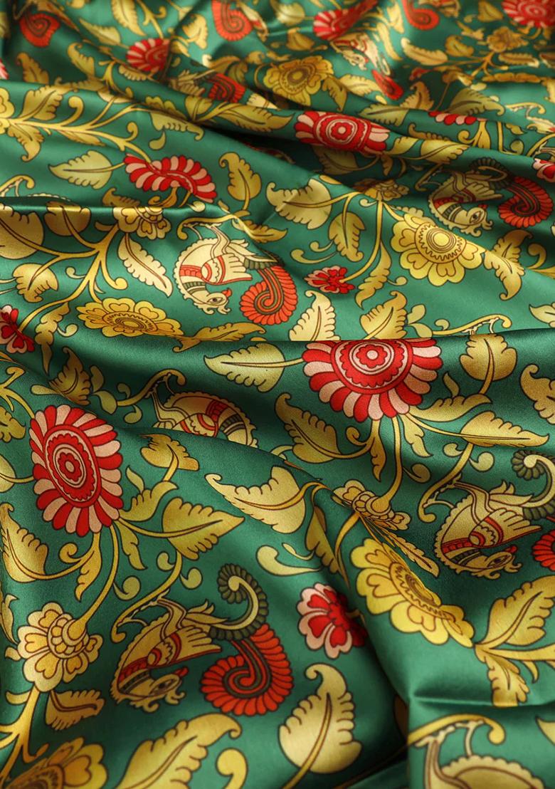 Green Printed Satin Lehenga Set