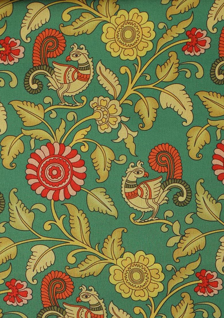 Green Printed Satin Lehenga Set - Indya