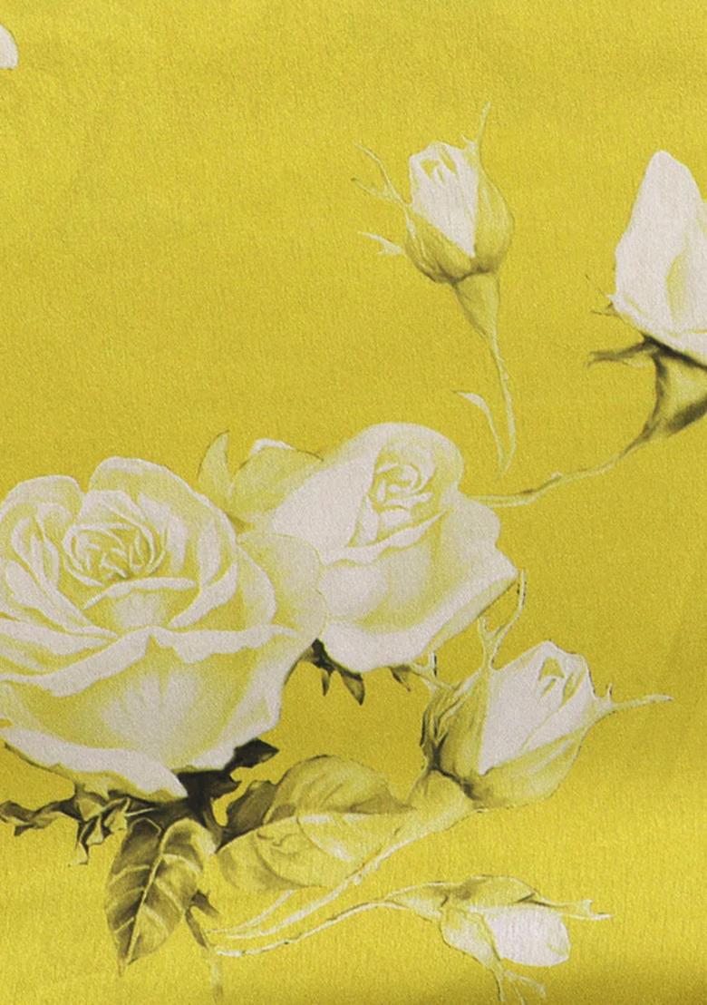 Yellow Printed Satin Lehenga Set - Indya