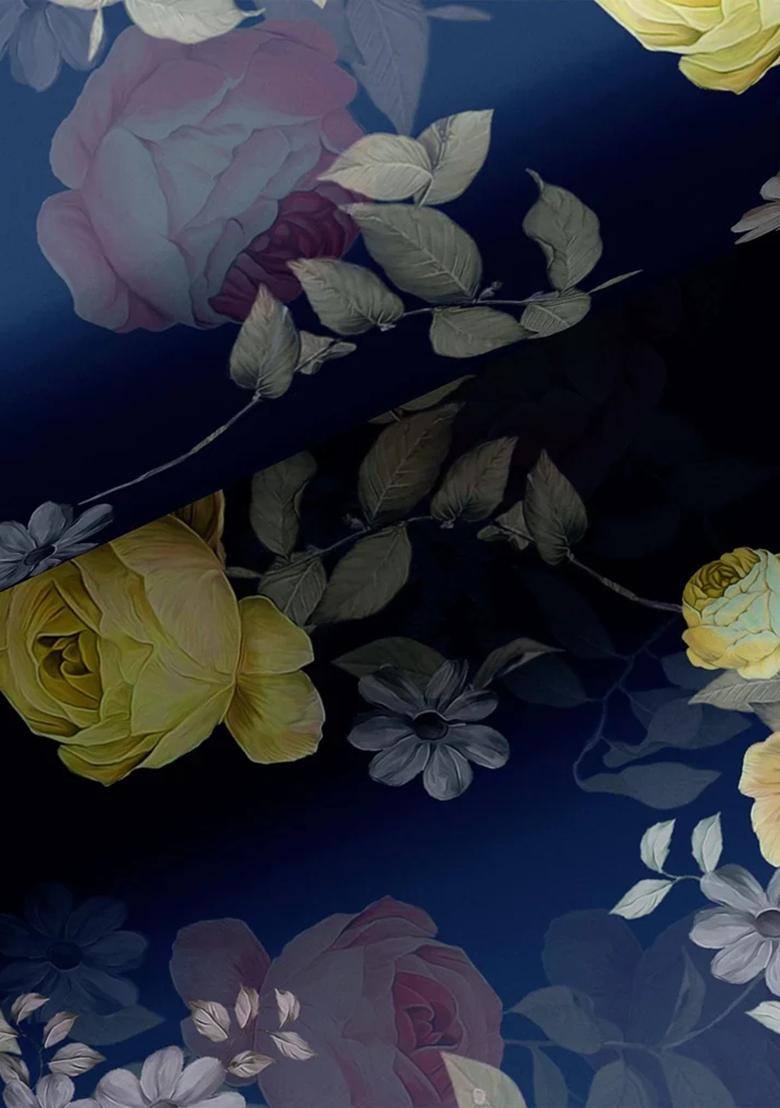 Blue Printed Polyester Lehenga Set - Indya