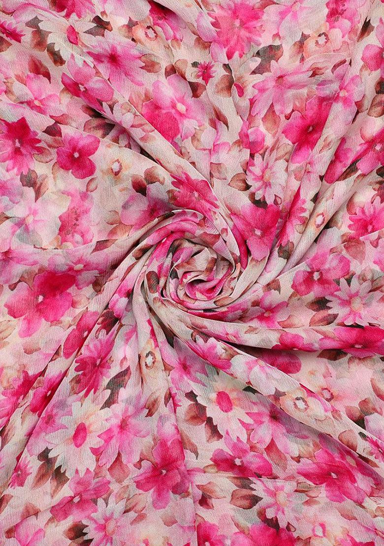 Pink Printed Chiffon Lehenga Set