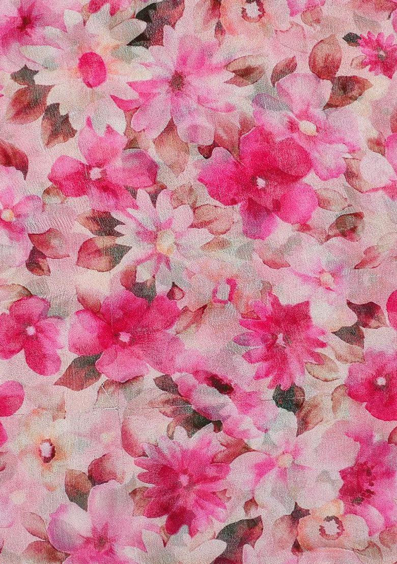 Pink Printed Chiffon Lehenga Set - Indya