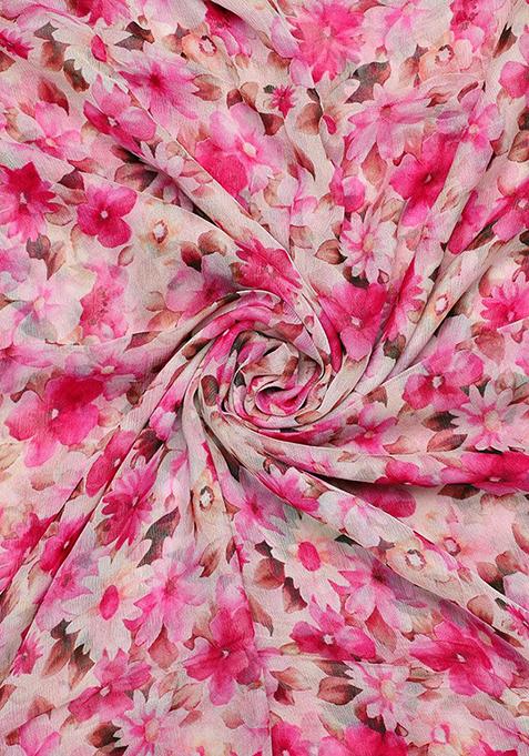 Pink Printed Chiffon Lehenga Set