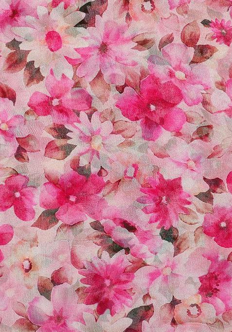 Pink Printed Chiffon Lehenga Set