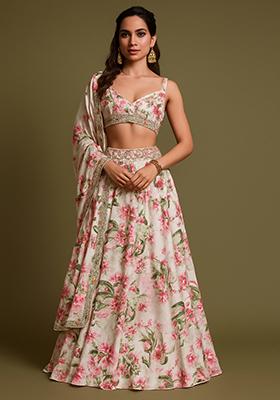 Pink Printed Polyester Lehenga Set
