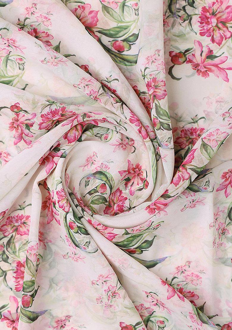 Pink Printed Polyester Lehenga Set