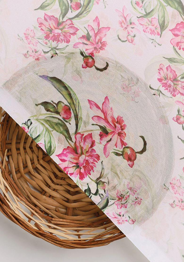 Pink Printed Polyester Lehenga Set - Indya