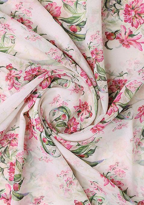 Pink Printed Polyester Lehenga Set