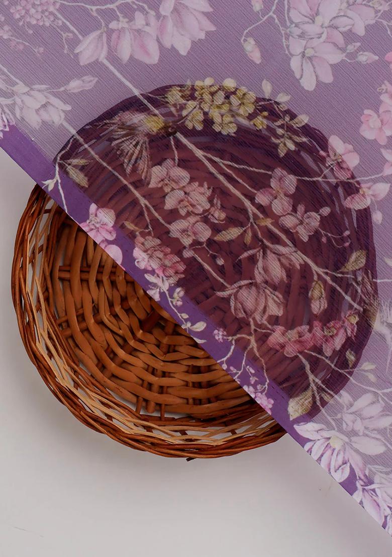 Purple Printed Chiffon Lehenga Set - Indya