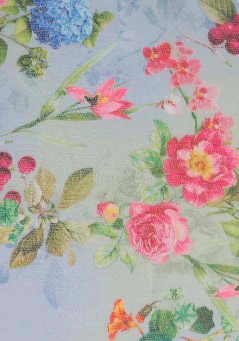 Blue Printed Chiffon Lehenga Set